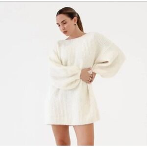 REVOLVE RUMORED Milkshake Knit Ivory Micro Mini Dress Size S Baggy Oversized